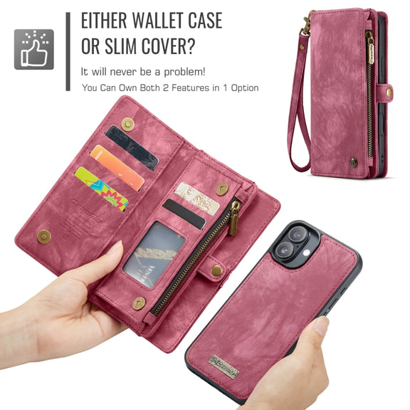 For iPhone 16 Plus CaseMe 008 Detachable Multifunctional Leather Phone Case(Red)