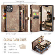 For iPhone 16 Plus CaseMe 008 Detachable Multifunctional Leather Phone Case(Brown)