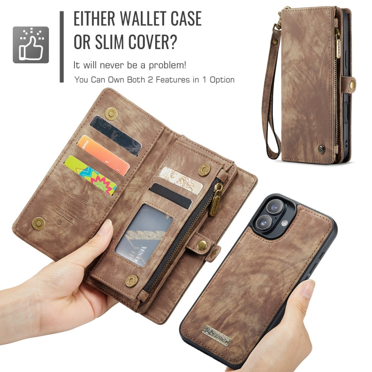For iPhone 16 Plus CaseMe 008 Detachable Multifunctional Leather Phone Case(Brown)
