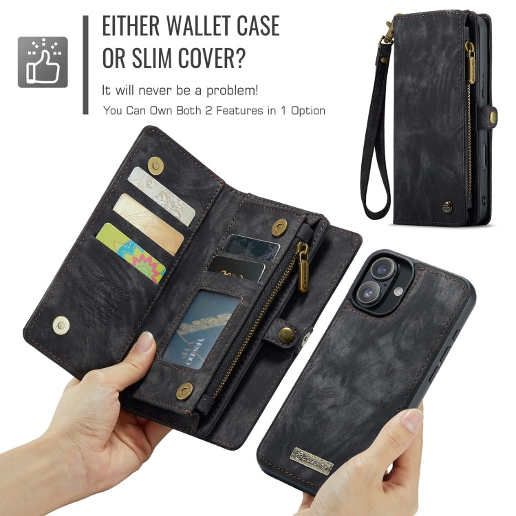 For iPhone 16 Plus CaseMe 008 Detachable Multifunctional Leather Phone Case(Black)