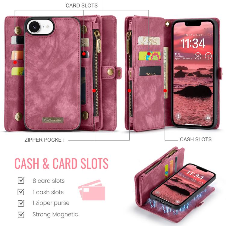 For iPhone 16e CaseMe 008 Detachable Multifunctional Leather Phone Case(Red)