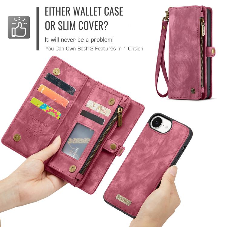 For iPhone 16e CaseMe 008 Detachable Multifunctional Leather Phone Case(Red)