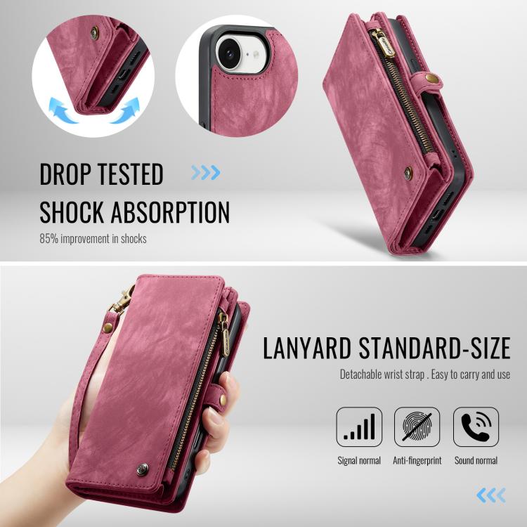 For iPhone 16e CaseMe 008 Detachable Multifunctional Leather Phone Case(Red)