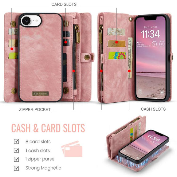 For iPhone 16e CaseMe 008 Detachable Multifunctional Leather Phone Case(Pink)