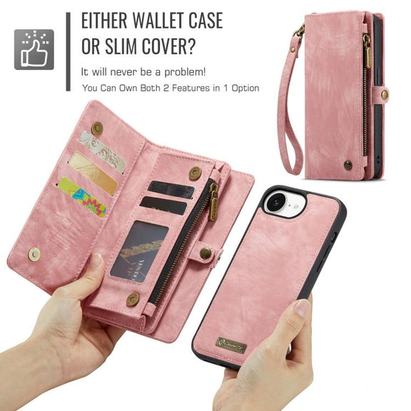 For iPhone 16e CaseMe 008 Detachable Multifunctional Leather Phone Case(Pink)