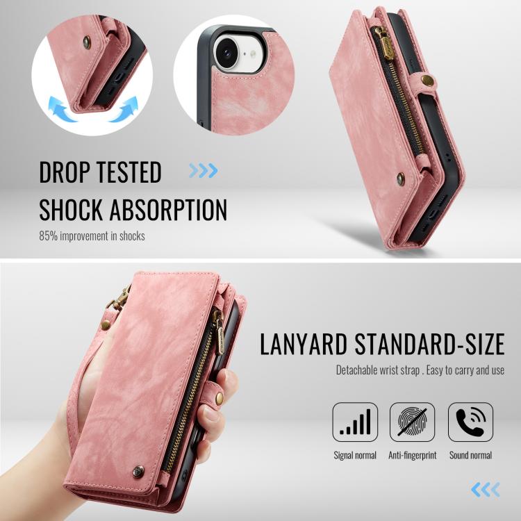 For iPhone 16e CaseMe 008 Detachable Multifunctional Leather Phone Case(Pink)