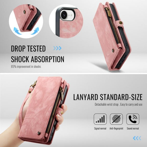 For iPhone 16e CaseMe 008 Detachable Multifunctional Leather Phone Case(Pink)
