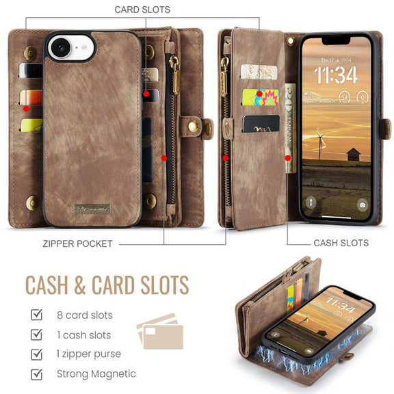 For iPhone 16e CaseMe 008 Detachable Multifunctional Leather Phone Case(Brown)