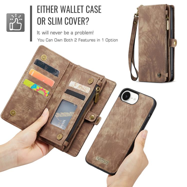 For iPhone 16e CaseMe 008 Detachable Multifunctional Leather Phone Case(Brown)