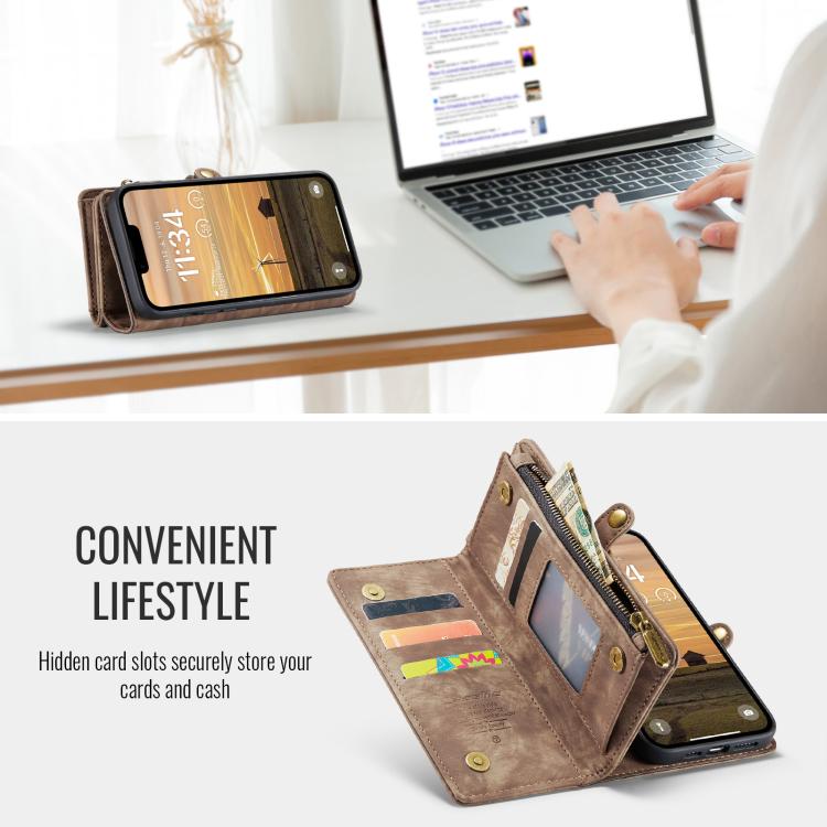 For iPhone 16e CaseMe 008 Detachable Multifunctional Leather Phone Case(Brown)