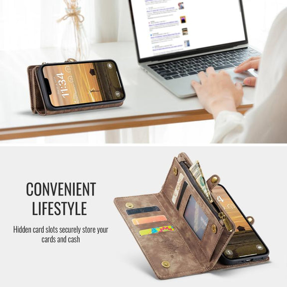 For iPhone 16e CaseMe 008 Detachable Multifunctional Leather Phone Case(Brown)