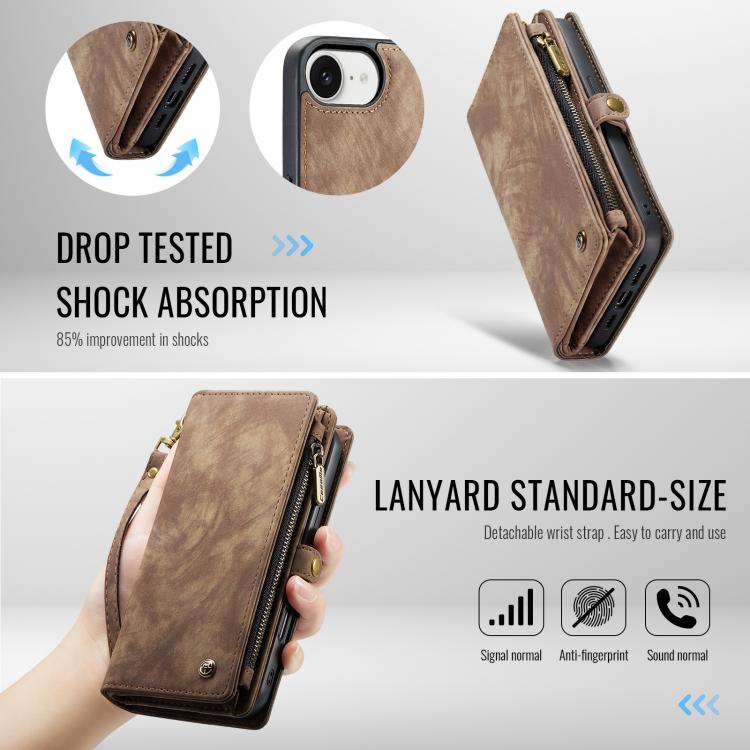 For iPhone 16e CaseMe 008 Detachable Multifunctional Leather Phone Case(Brown)