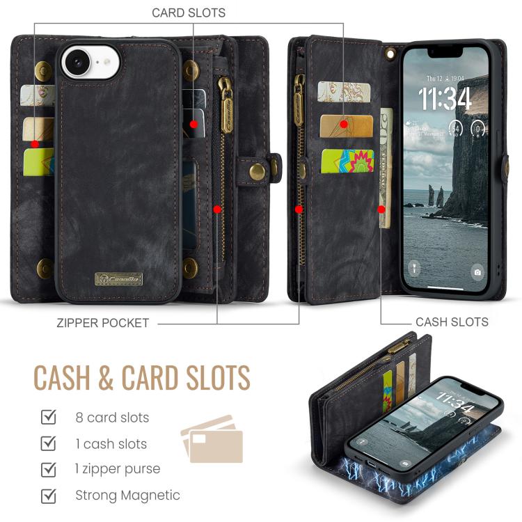 For iPhone 16e CaseMe 008 Detachable Multifunctional Leather Phone Case(Black)