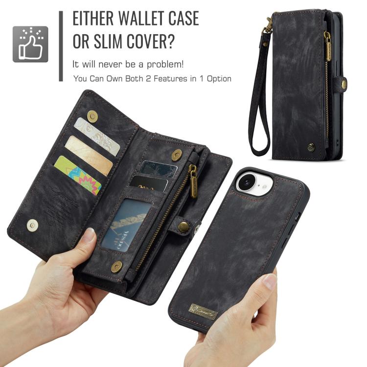For iPhone 16e CaseMe 008 Detachable Multifunctional Leather Phone Case(Black)