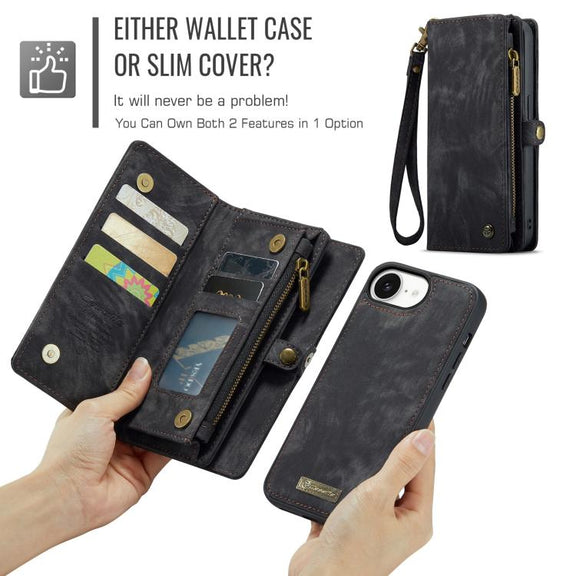 For iPhone 16e CaseMe 008 Detachable Multifunctional Leather Phone Case(Black)