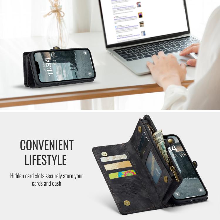 For iPhone 16e CaseMe 008 Detachable Multifunctional Leather Phone Case(Black)