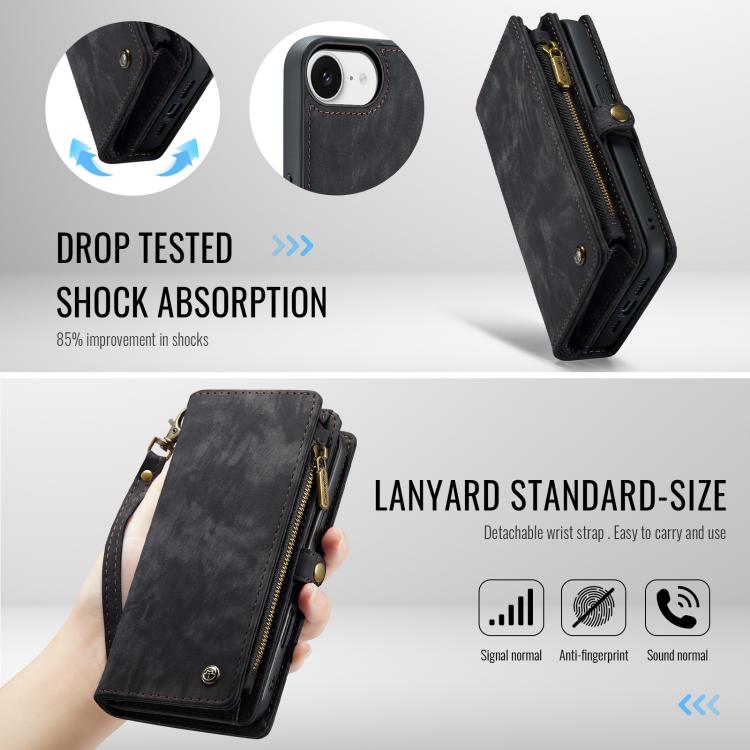 For iPhone 16e CaseMe 008 Detachable Multifunctional Leather Phone Case(Black)