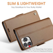 For iPhone 16 Pro Max CaseMe 023 Butterfly Buckle Litchi Texture RFID Anti-theft Leather Phone Case(Brown)