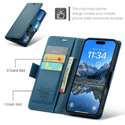 For iPhone 16 Plus CaseMe 023 Butterfly Buckle Litchi Texture RFID Anti-theft Leather Phone Case(Blue)