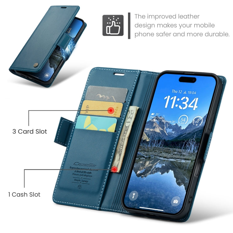 For iPhone 16 Plus CaseMe 023 Butterfly Buckle Litchi Texture RFID Anti-theft Leather Phone Case(Blue)
