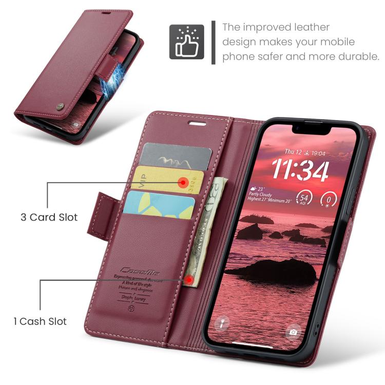For iPhone 16e CaseMe 023 Butterfly Buckle Litchi Texture RFID Anti-theft Leather Phone Case(Red)