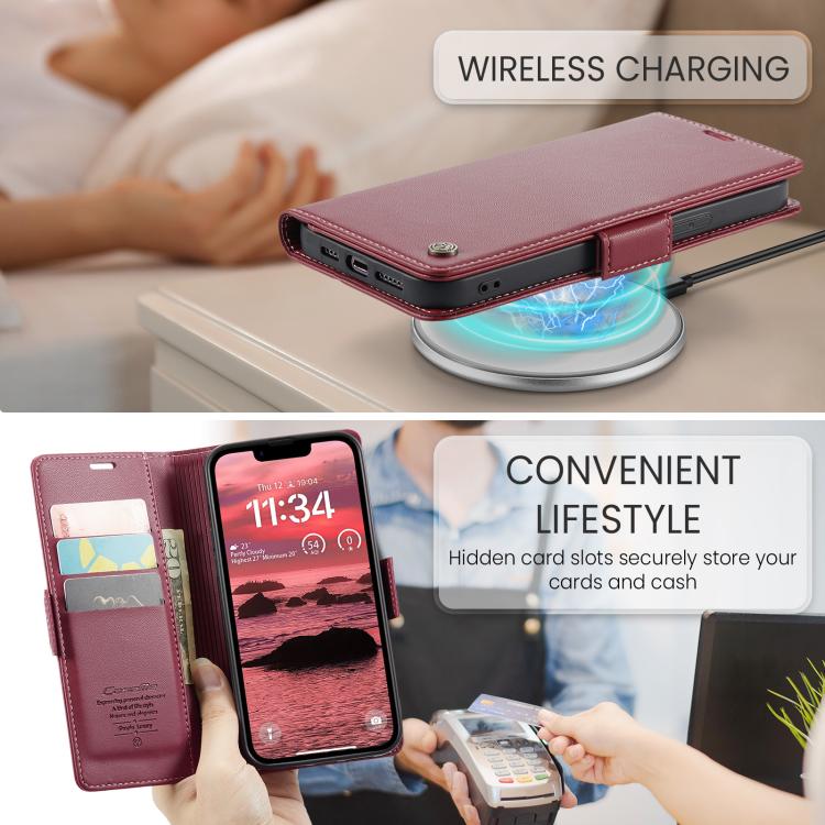 For iPhone 16e CaseMe 023 Butterfly Buckle Litchi Texture RFID Anti-theft Leather Phone Case(Red)
