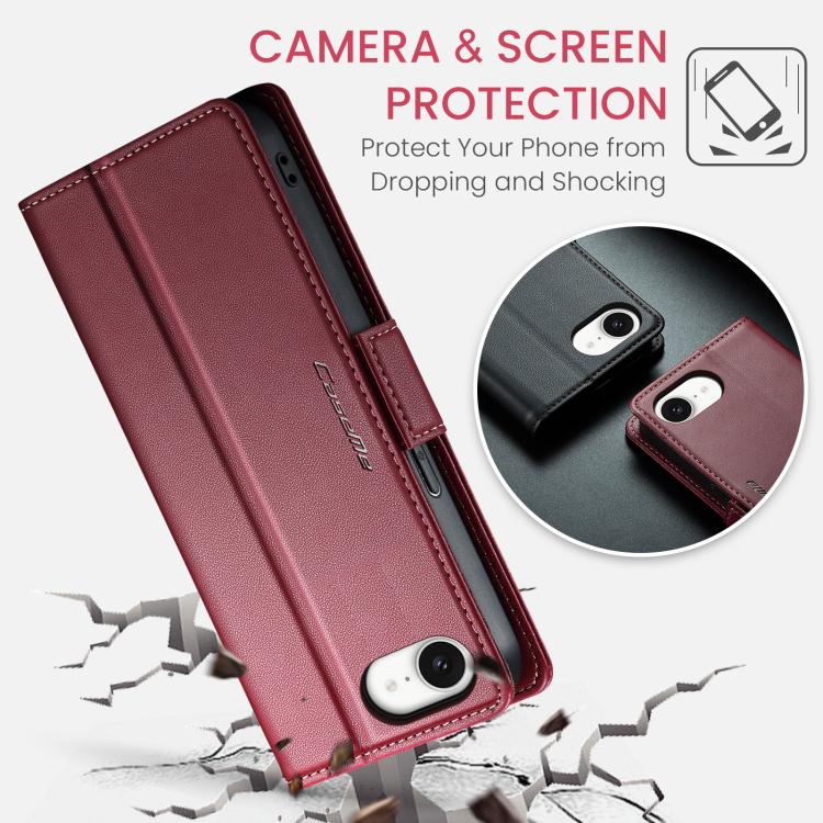For iPhone 16e CaseMe 023 Butterfly Buckle Litchi Texture RFID Anti-theft Leather Phone Case(Red)