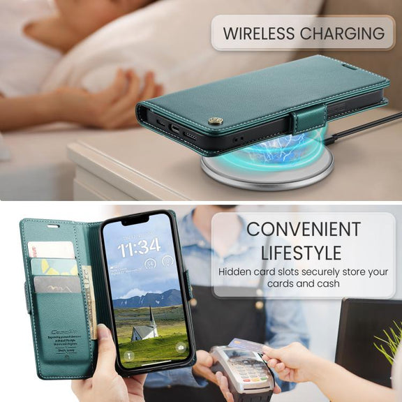 For iPhone 16e CaseMe 023 Butterfly Buckle Litchi Texture RFID Anti-theft Leather Phone Case(Green)