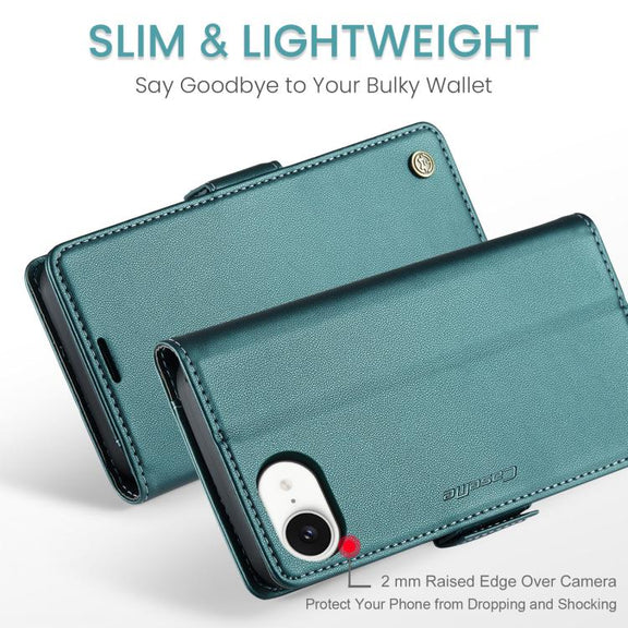 For iPhone 16e CaseMe 023 Butterfly Buckle Litchi Texture RFID Anti-theft Leather Phone Case(Green)