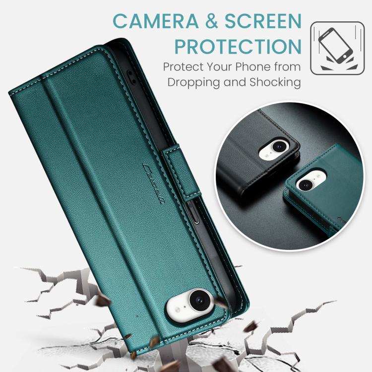 For iPhone 16e CaseMe 023 Butterfly Buckle Litchi Texture RFID Anti-theft Leather Phone Case(Green)