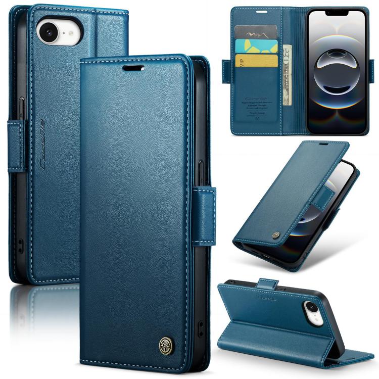 For iPhone 16e CaseMe 023 Butterfly Buckle Litchi Texture RFID Anti-theft Leather Phone Case(Blue)