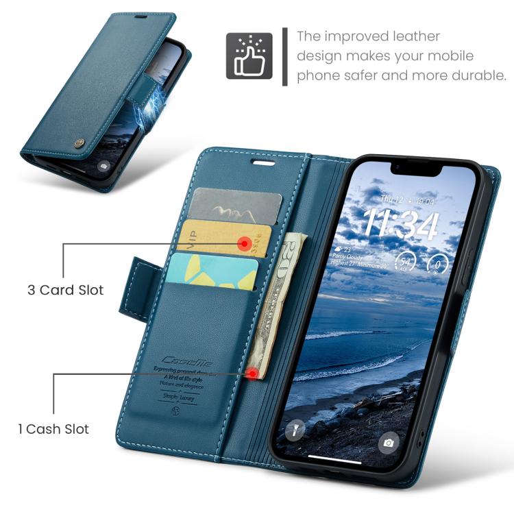 For iPhone 16e CaseMe 023 Butterfly Buckle Litchi Texture RFID Anti-theft Leather Phone Case(Blue)
