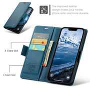 For iPhone 16e CaseMe 023 Butterfly Buckle Litchi Texture RFID Anti-theft Leather Phone Case(Blue)