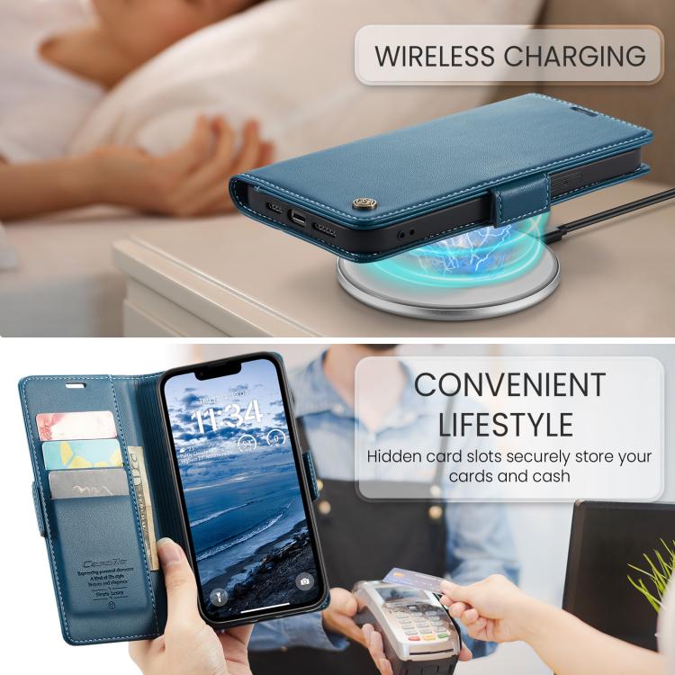 For iPhone 16e CaseMe 023 Butterfly Buckle Litchi Texture RFID Anti-theft Leather Phone Case(Blue)
