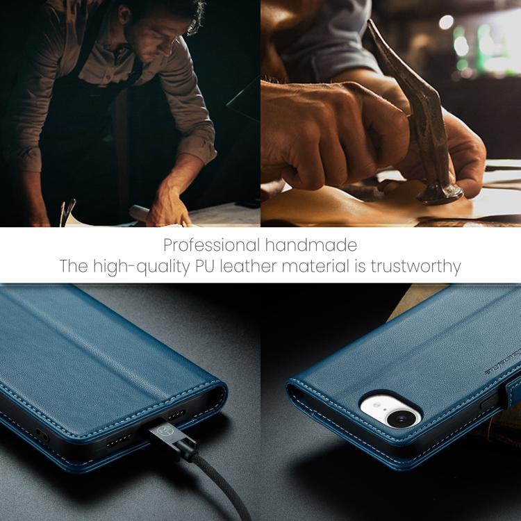 For iPhone 16e CaseMe 023 Butterfly Buckle Litchi Texture RFID Anti-theft Leather Phone Case(Blue)