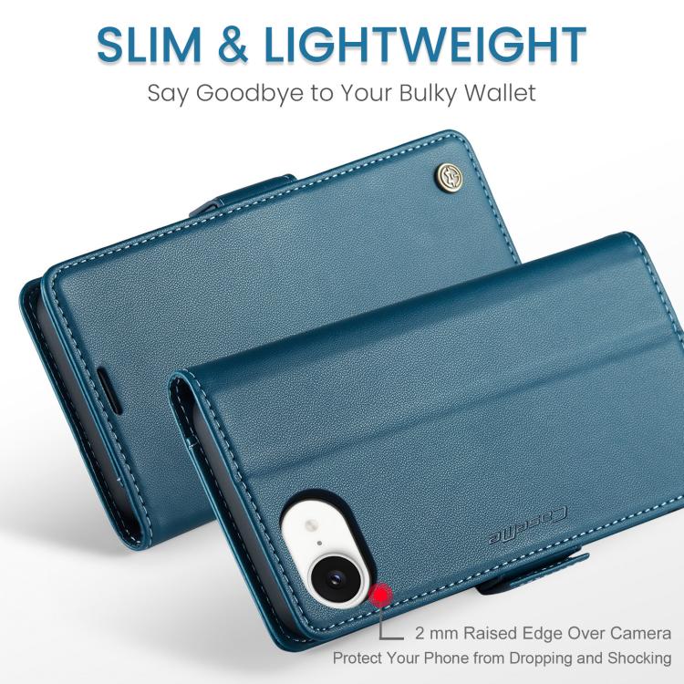 For iPhone 16e CaseMe 023 Butterfly Buckle Litchi Texture RFID Anti-theft Leather Phone Case(Blue)