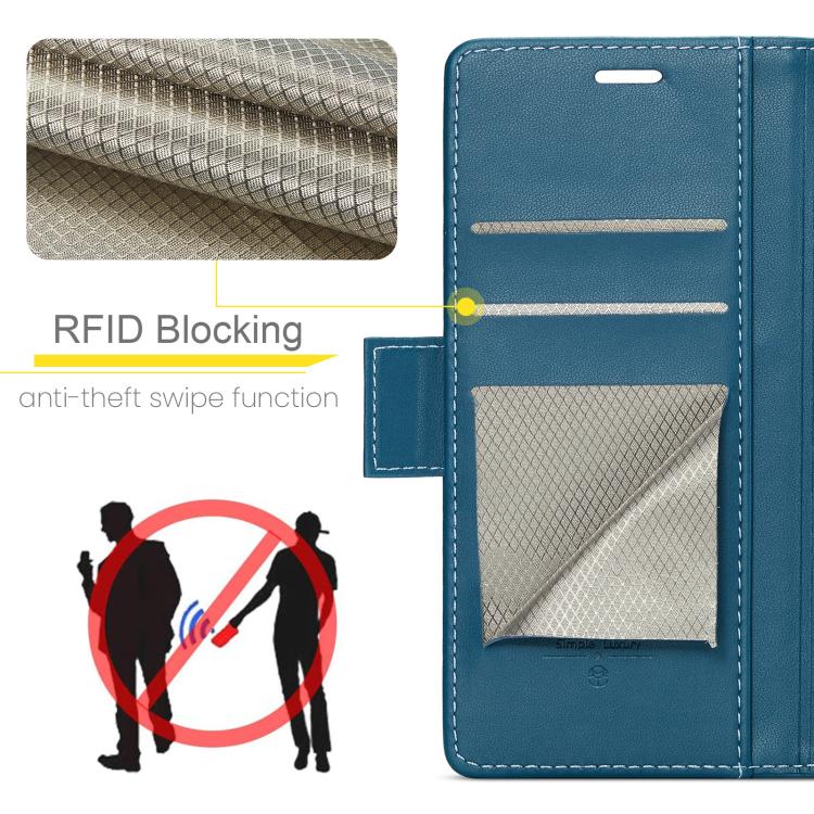 For iPhone 16e CaseMe 023 Butterfly Buckle Litchi Texture RFID Anti-theft Leather Phone Case(Blue)