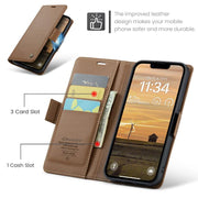 For iPhone 16e CaseMe 023 Butterfly Buckle Litchi Texture RFID Anti-theft Leather Phone Case(Brown)