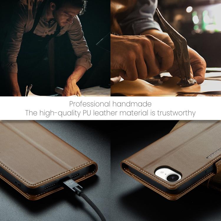 For iPhone 16e CaseMe 023 Butterfly Buckle Litchi Texture RFID Anti-theft Leather Phone Case(Brown)