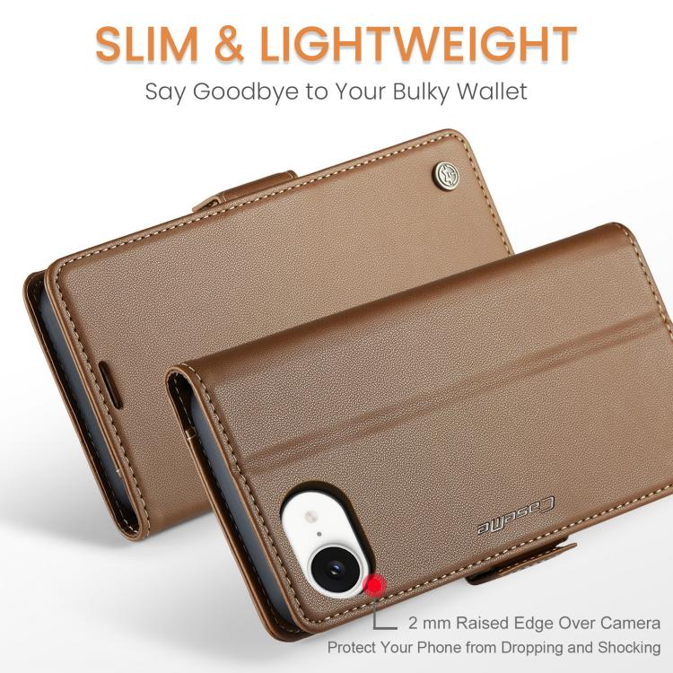 For iPhone 16e CaseMe 023 Butterfly Buckle Litchi Texture RFID Anti-theft Leather Phone Case(Brown)