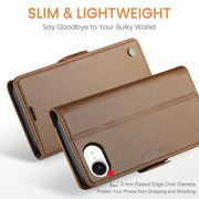 For iPhone 16e CaseMe 023 Butterfly Buckle Litchi Texture RFID Anti-theft Leather Phone Case(Brown)