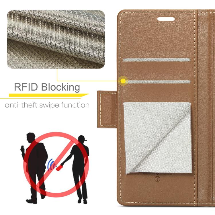 For iPhone 16e CaseMe 023 Butterfly Buckle Litchi Texture RFID Anti-theft Leather Phone Case(Brown)
