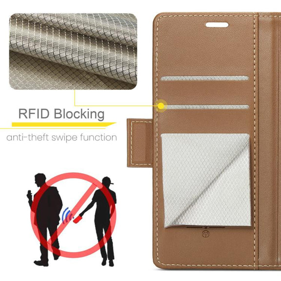For iPhone 16e CaseMe 023 Butterfly Buckle Litchi Texture RFID Anti-theft Leather Phone Case(Brown)