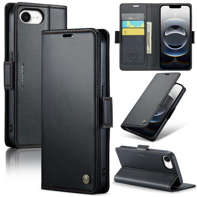 For iPhone 16e CaseMe 023 Butterfly Buckle Litchi Texture RFID Anti-theft Leather Phone Case(Black)