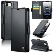 For iPhone 16e CaseMe 023 Butterfly Buckle Litchi Texture RFID Anti-theft Leather Phone Case(Black)