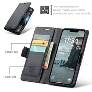 For iPhone 16e CaseMe 023 Butterfly Buckle Litchi Texture RFID Anti-theft Leather Phone Case(Black)