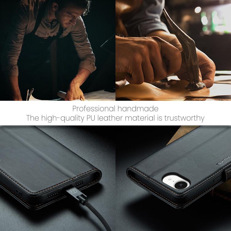 For iPhone 16e CaseMe 023 Butterfly Buckle Litchi Texture RFID Anti-theft Leather Phone Case(Black)
