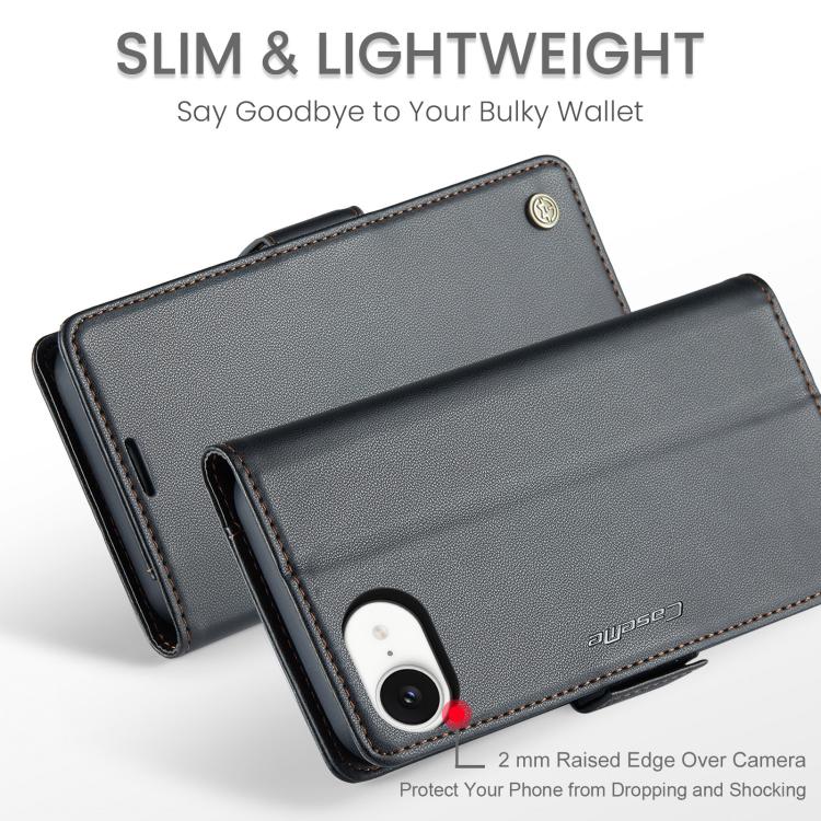 For iPhone 16e CaseMe 023 Butterfly Buckle Litchi Texture RFID Anti-theft Leather Phone Case(Black)