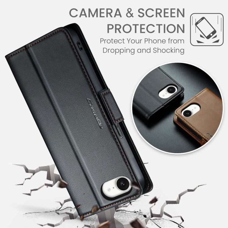 For iPhone 16e CaseMe 023 Butterfly Buckle Litchi Texture RFID Anti-theft Leather Phone Case(Black)