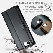 For iPhone 16e CaseMe 023 Butterfly Buckle Litchi Texture RFID Anti-theft Leather Phone Case(Black)